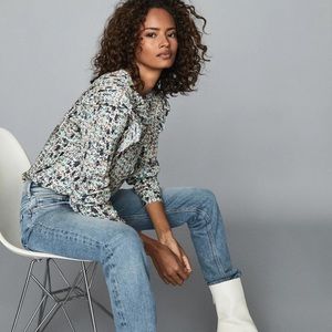 NWT Reiss ditsy print ruffle blouse sz 8